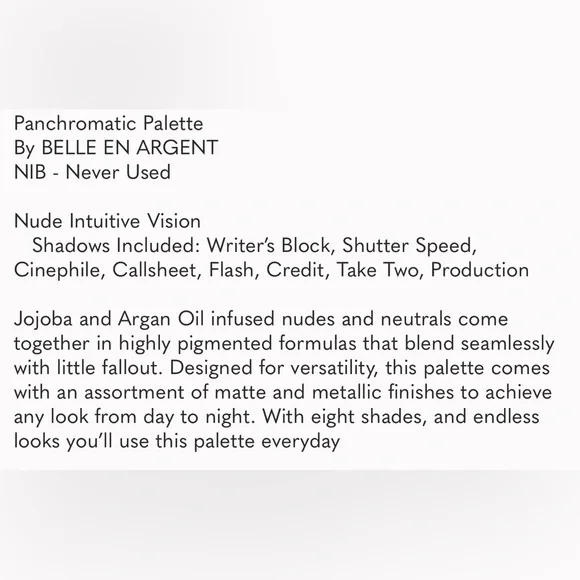 NIB Belle En Argent Panchromatic Palette - Nude Intuitive Vision